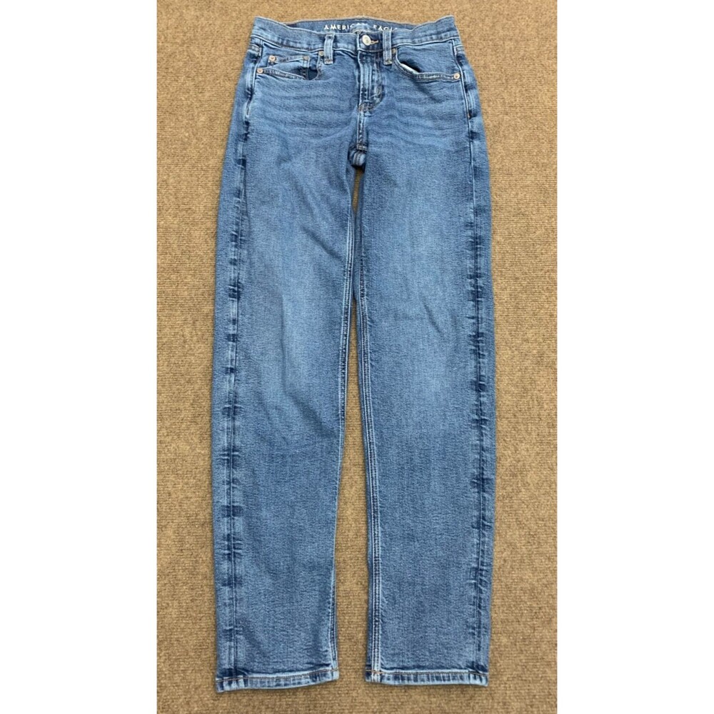 American Eagle Jeans Womens 00 90s Straight Whiskered Mid-Rise Denim